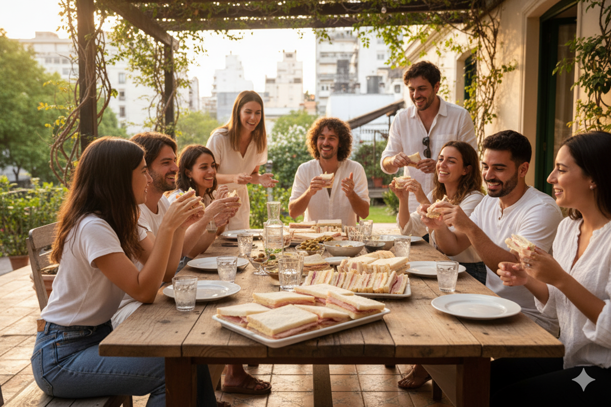Jóvenes comiendo sándwich - evento con amigos